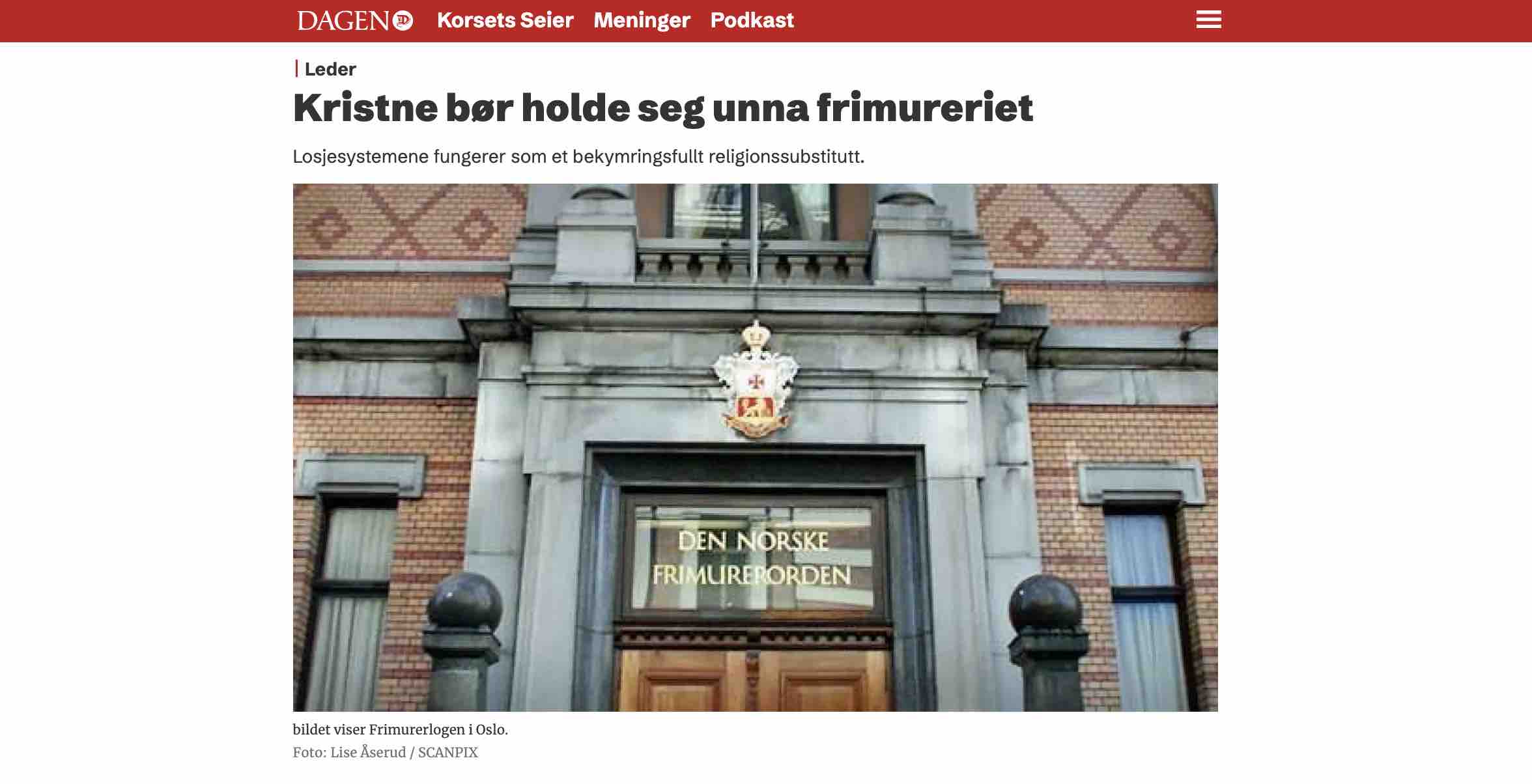 Endelig er avisen Dagen tydelig om frimureriet: Advarer kristne!